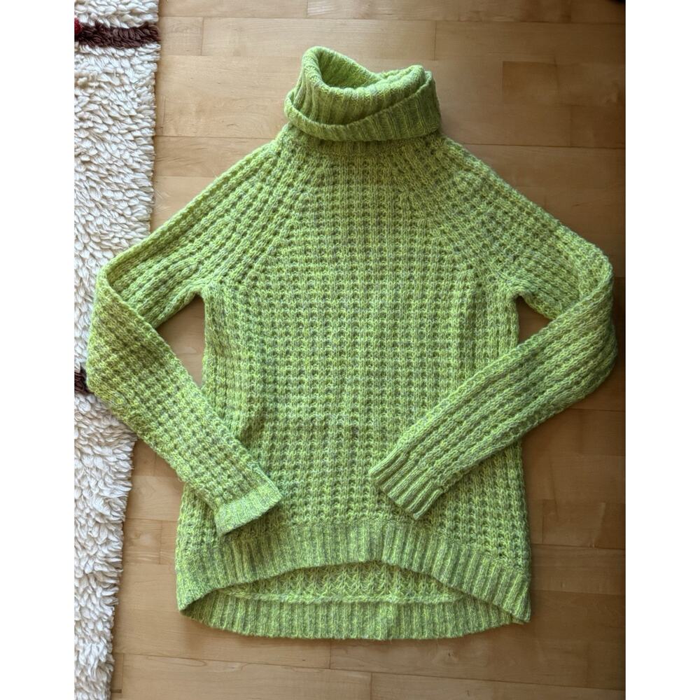 Tibi Sweater Mohair Wool Chunky Oversized Turtleneck Bright Green Claude XS